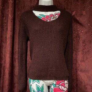 Burgundy Knit Sweater With Chest Cut Out
